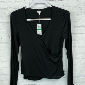 Self E NWT Women's Jr’s Black Surplice Long Sleeve Top